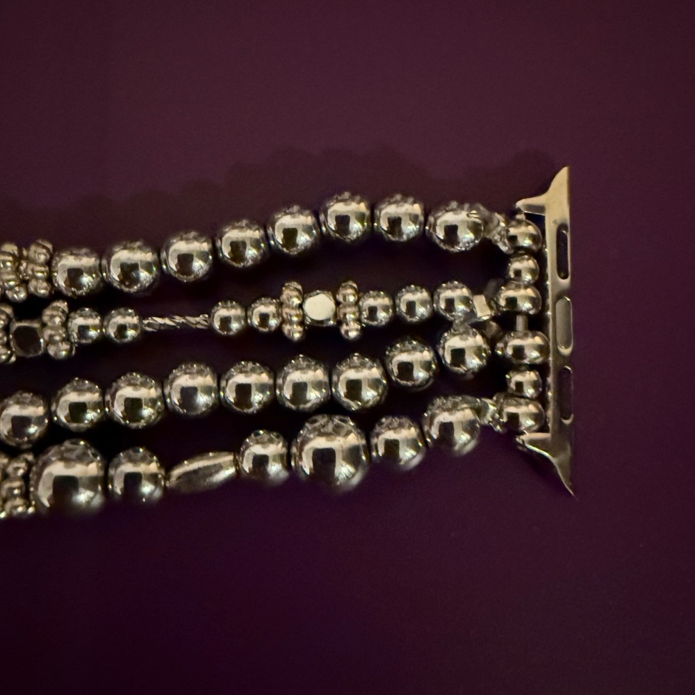 Silver Beaded Watch Band